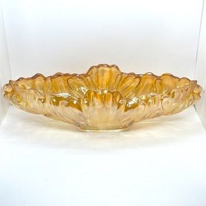 Vintage Jeanette Glass Co. Console Gondola Fruit Bowl. Peach Luster.